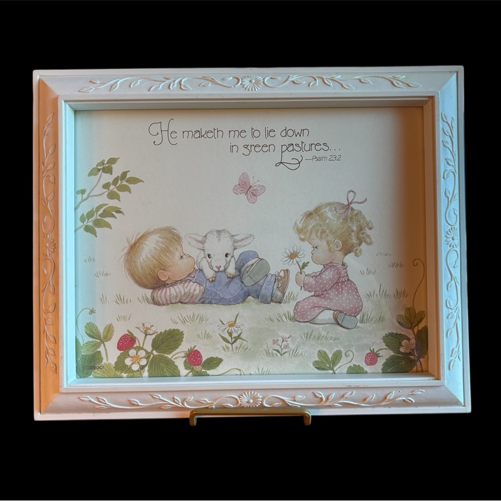 1985 Vintage Precious Moments Framed Wall Art Psalms 23:2 #3242